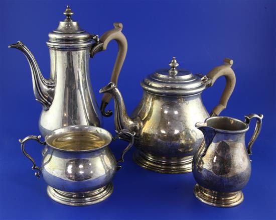 A 1960s/1970s four piece silver tea and coffee service, gross 64.5 oz.